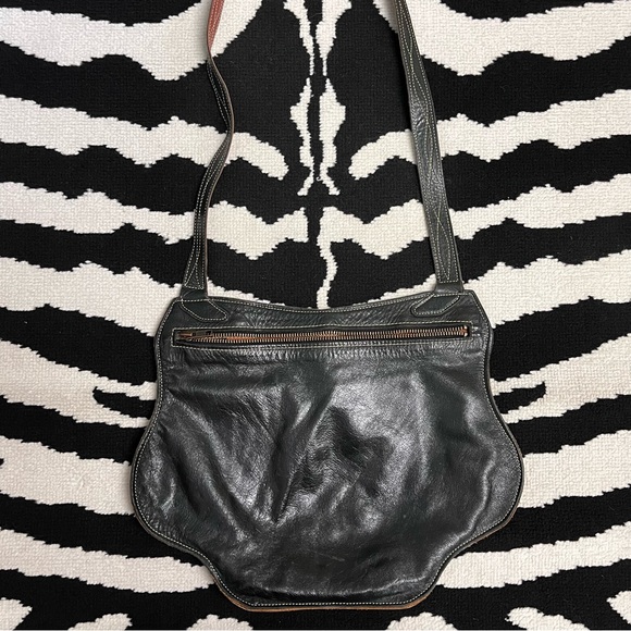 Vintage Boho Leather Inlay Leather Design Hippie Saddle Bag Crossbody Purse - Picture 2 of 13